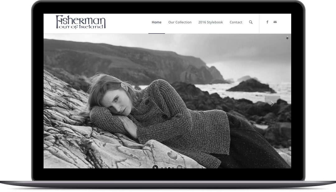 Fisherman Out of Ireland Storefront Laptop showing fashion website